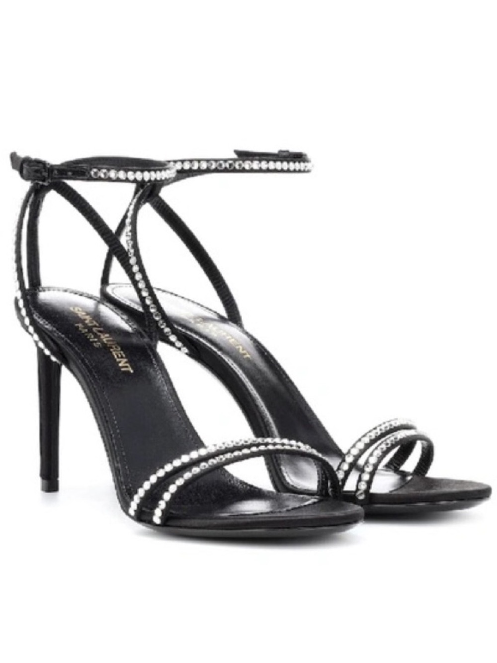 Saint Laurent Satin Crystal Robin 85 Ankle Strap Sandals
